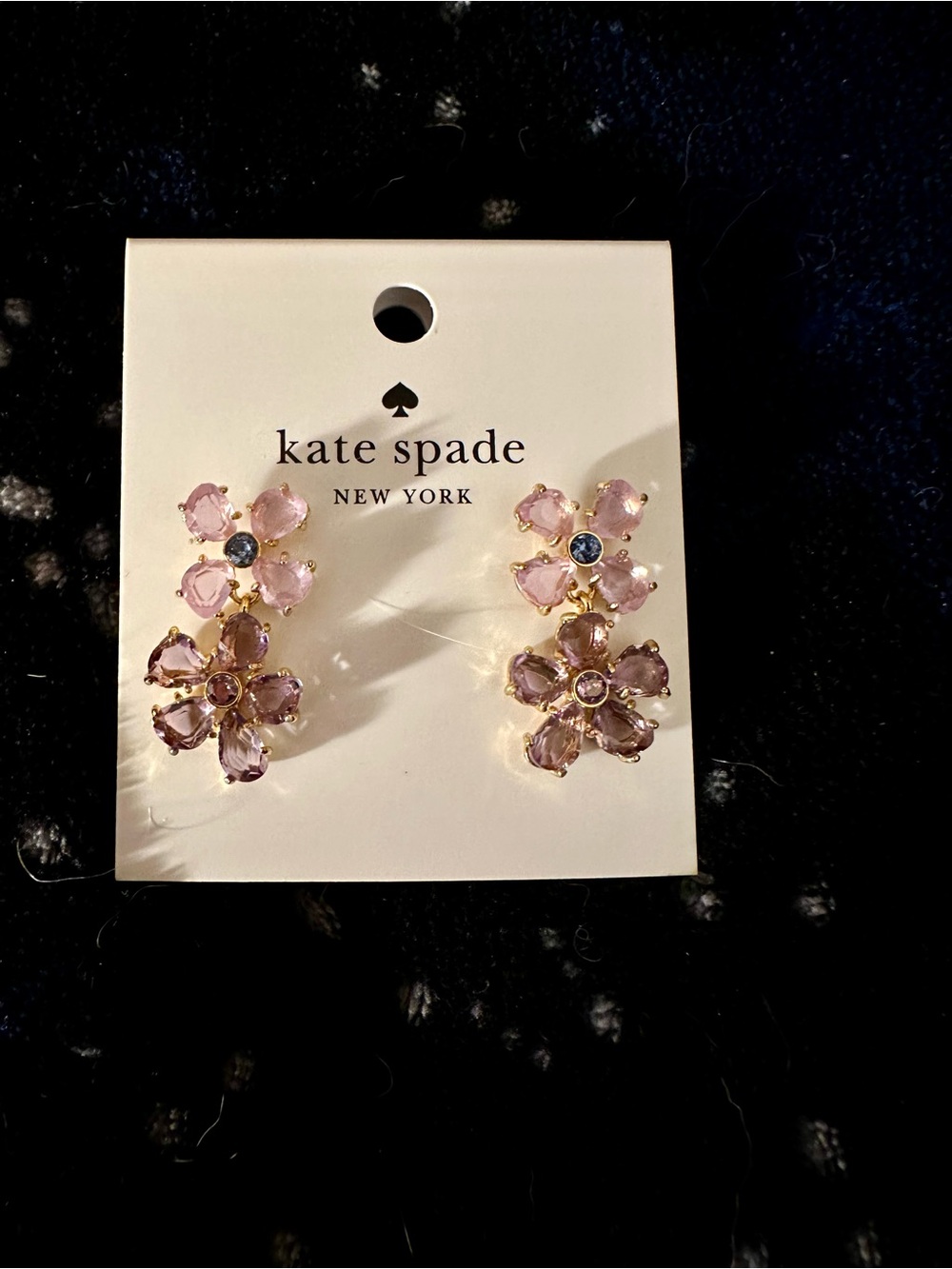Kate Spade Paradise Pink & Purple Floral Crystal Drop Earrings NWT - Picture 3 of 3